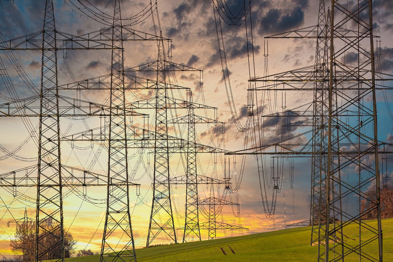 electricity, electricity pylons, power lines, high voltage pylons, high voltage, high voltage line, electric cable, industry, energy, technology, electrics, sunset, multicoloured, clouds, power line, orange, yellow, blue, nature, electricity, electricity, electricity, electricity, electricity, energy, energy, energy, energy